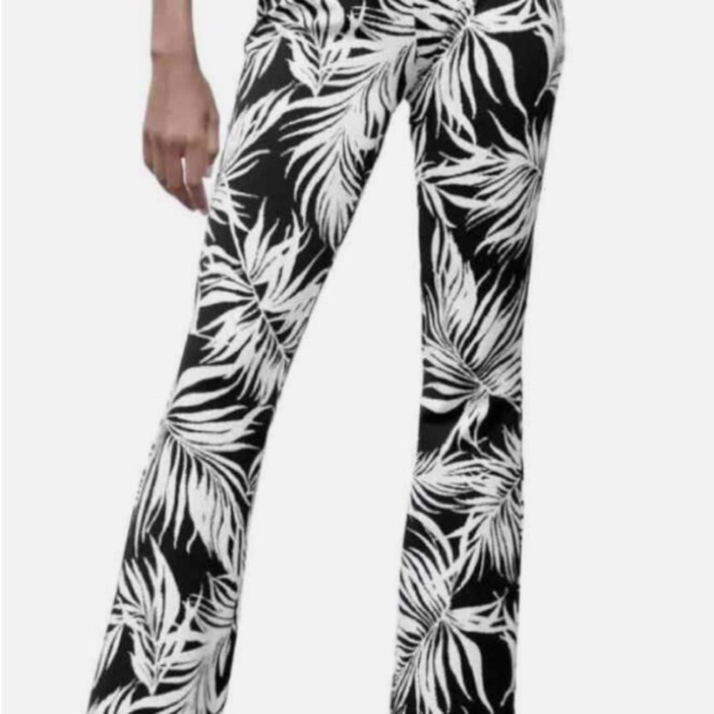 Zara Black and White Leaf Print Women's Pants